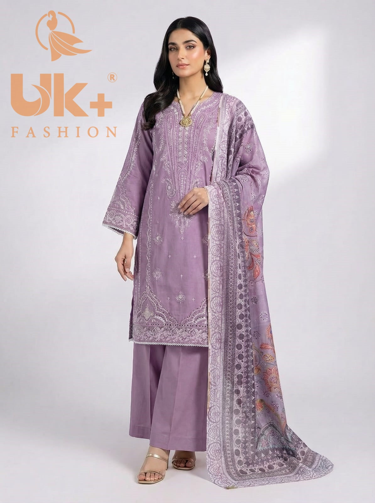 3Pc Embroidered Cotton Shirt, Trouser, Dupatta