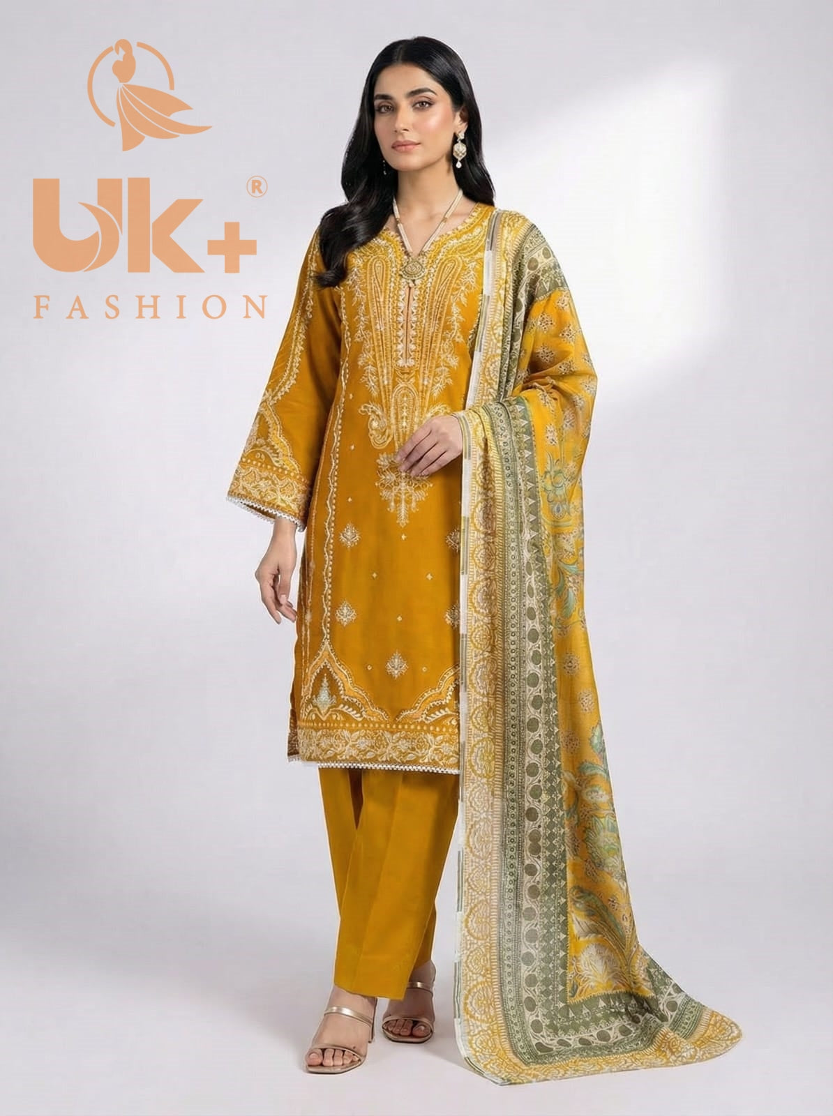 3Pc Embroidered Cotton Shirt, Trouser, Dupatta