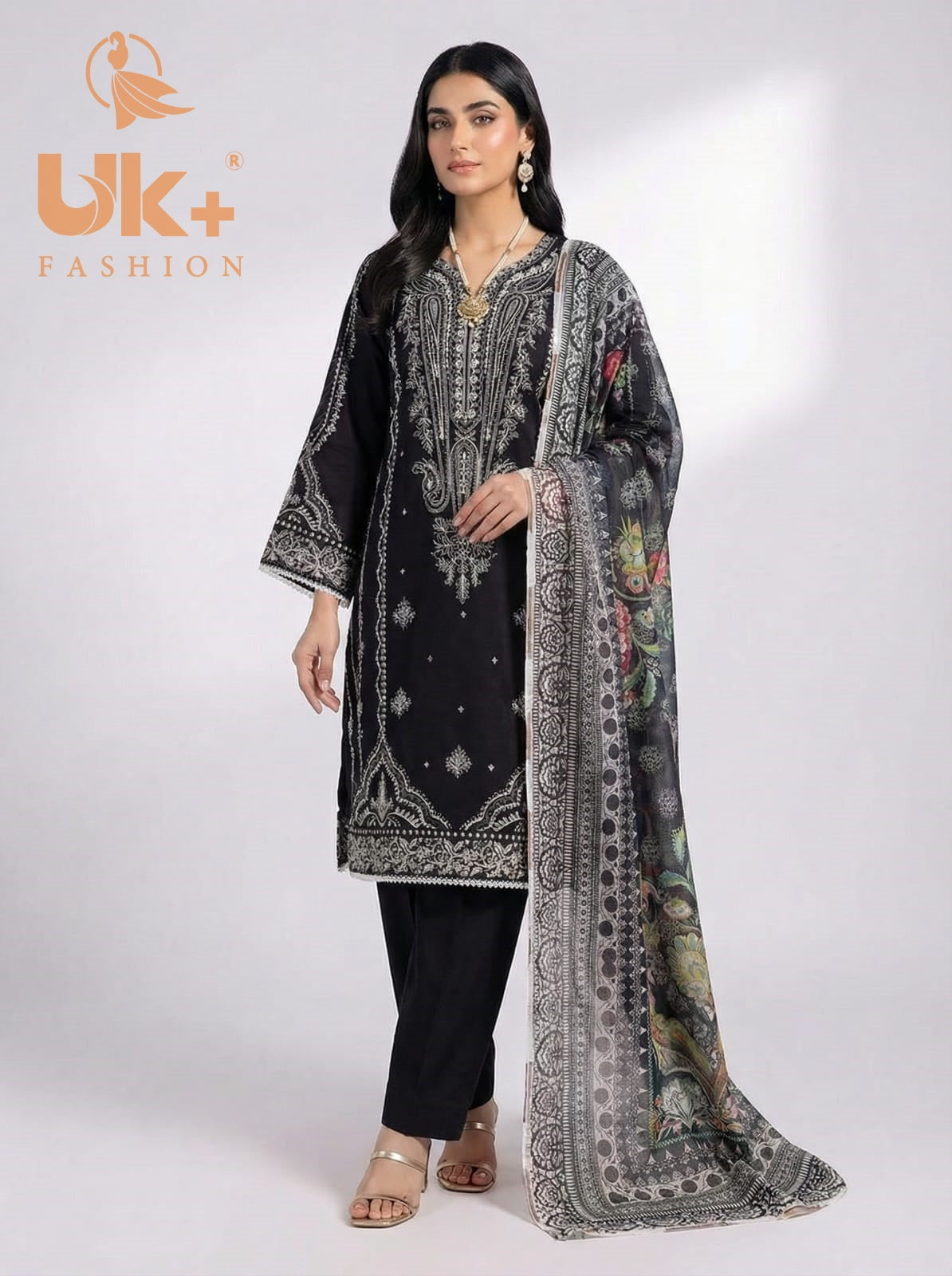 3Pc Embroidered Cotton Shirt, Trouser, Dupatta