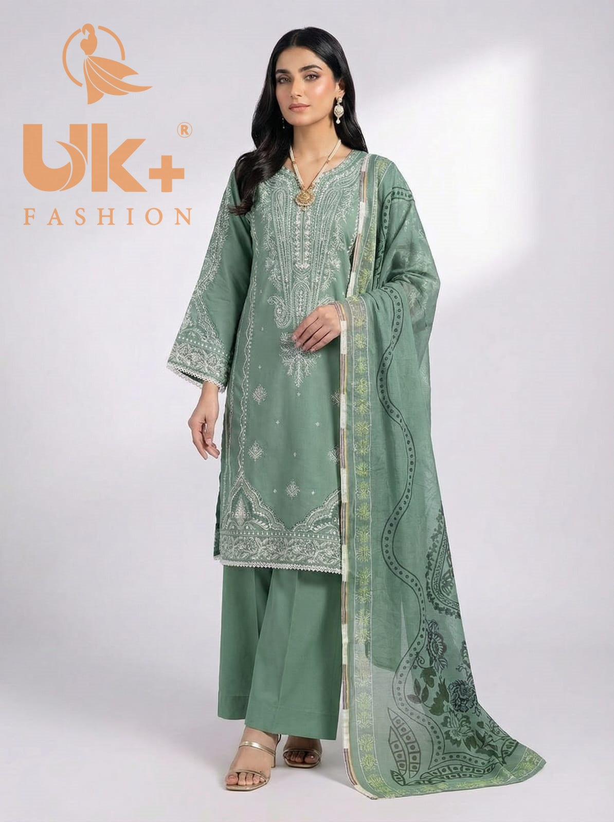 3Pc Embroidered Cotton Shirt, Trouser, Dupatta