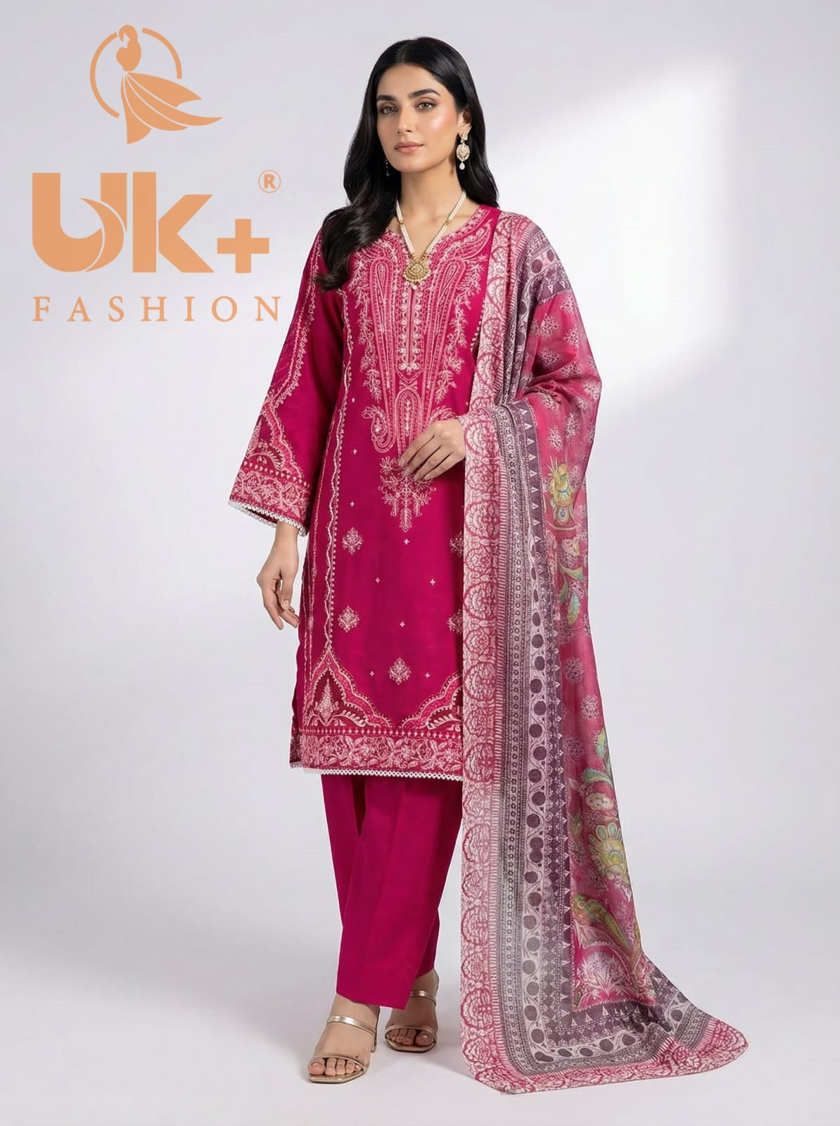 3Pc Embroidered Cotton Shirt, Trouser, Dupatta