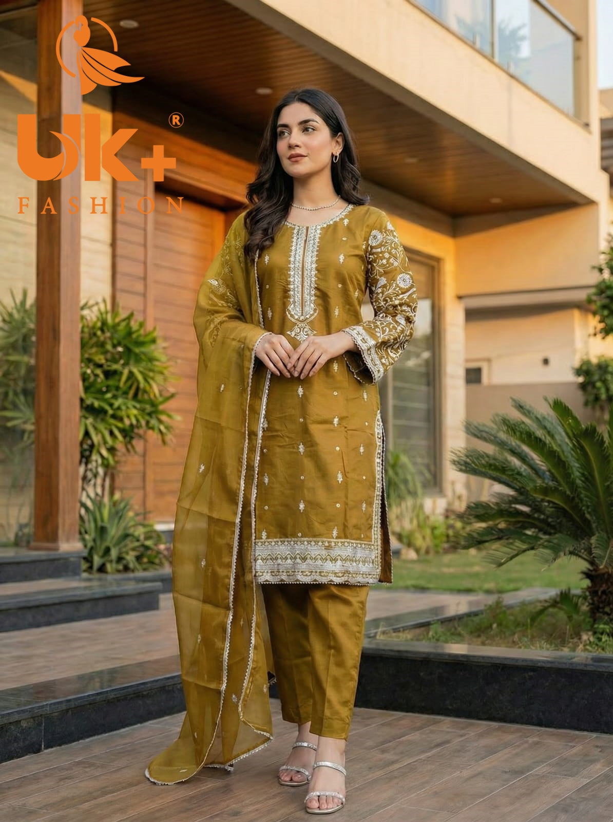 3Pc Embroidered Khaadi Shirt, Trouser, Dupatta