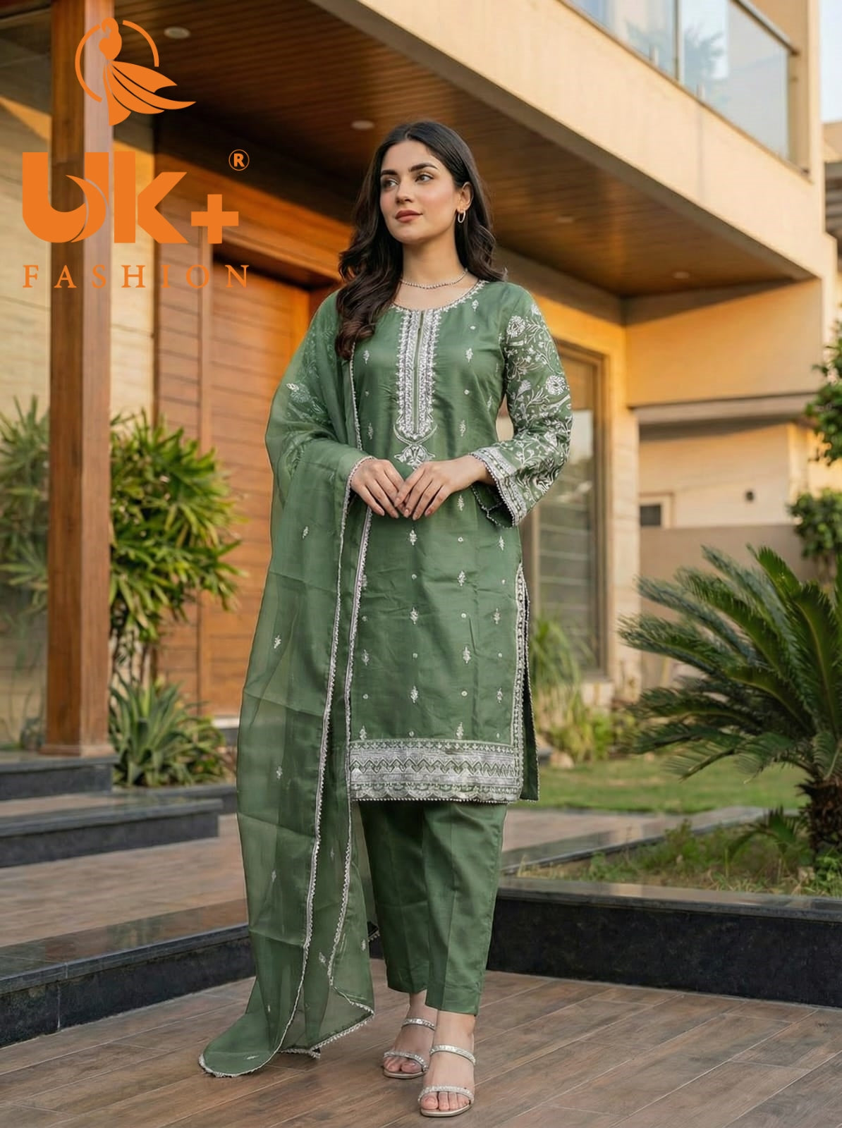 3Pc Embroidered Khaadi Shirt, Trouser, Dupatta