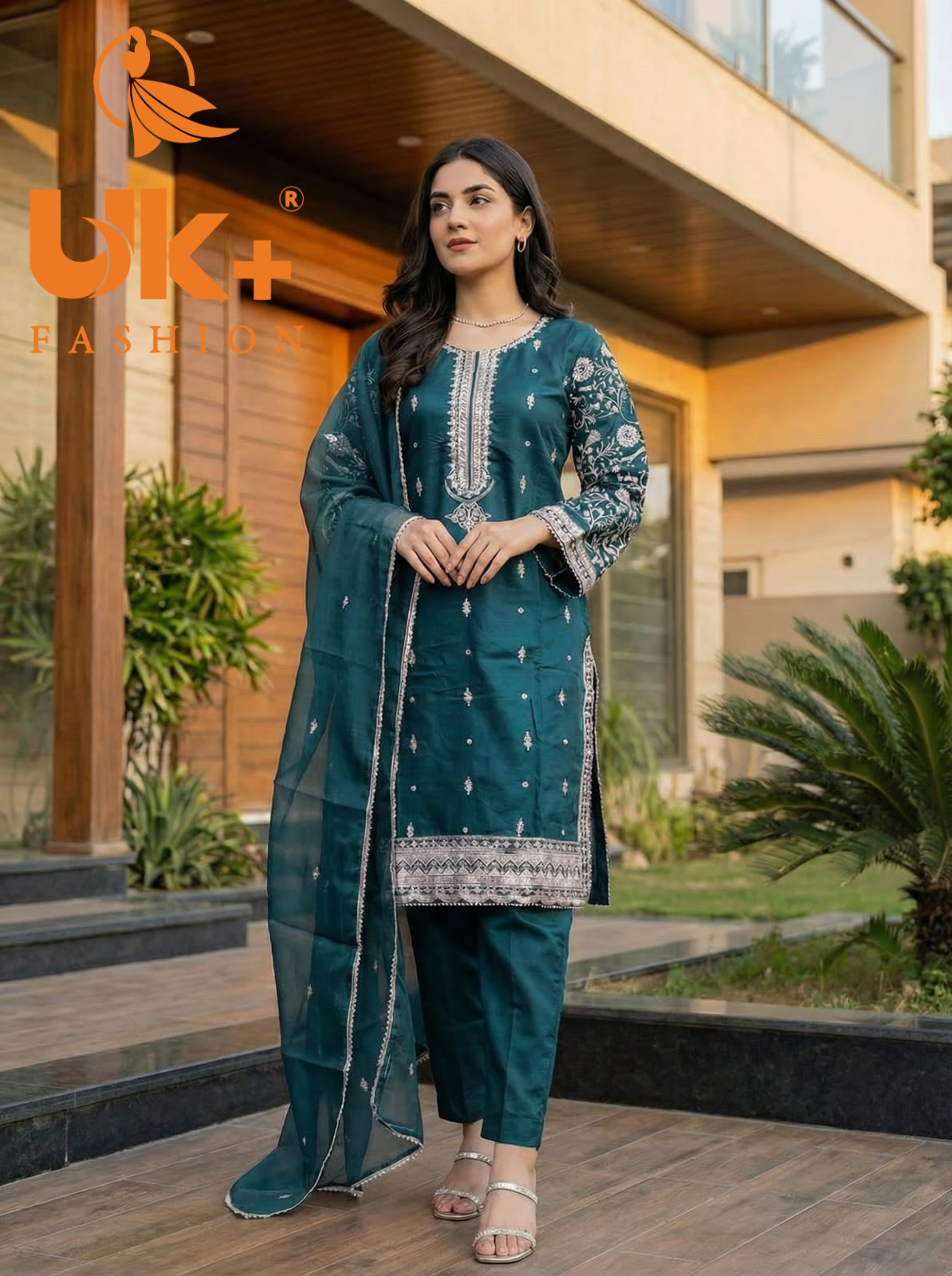3Pc Embroidered Khaadi Shirt, Trouser, Dupatta