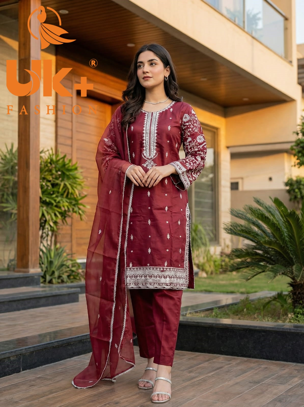 3Pc Embroidered Khaadi Shirt, Trouser, Dupatta