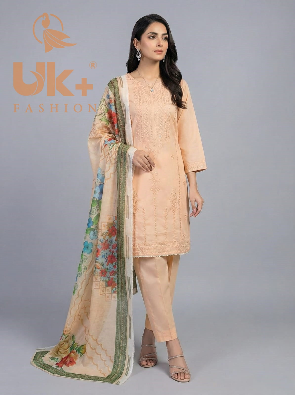 3Pc Embroidered Cotton Shirt, Trouser, Dupatta