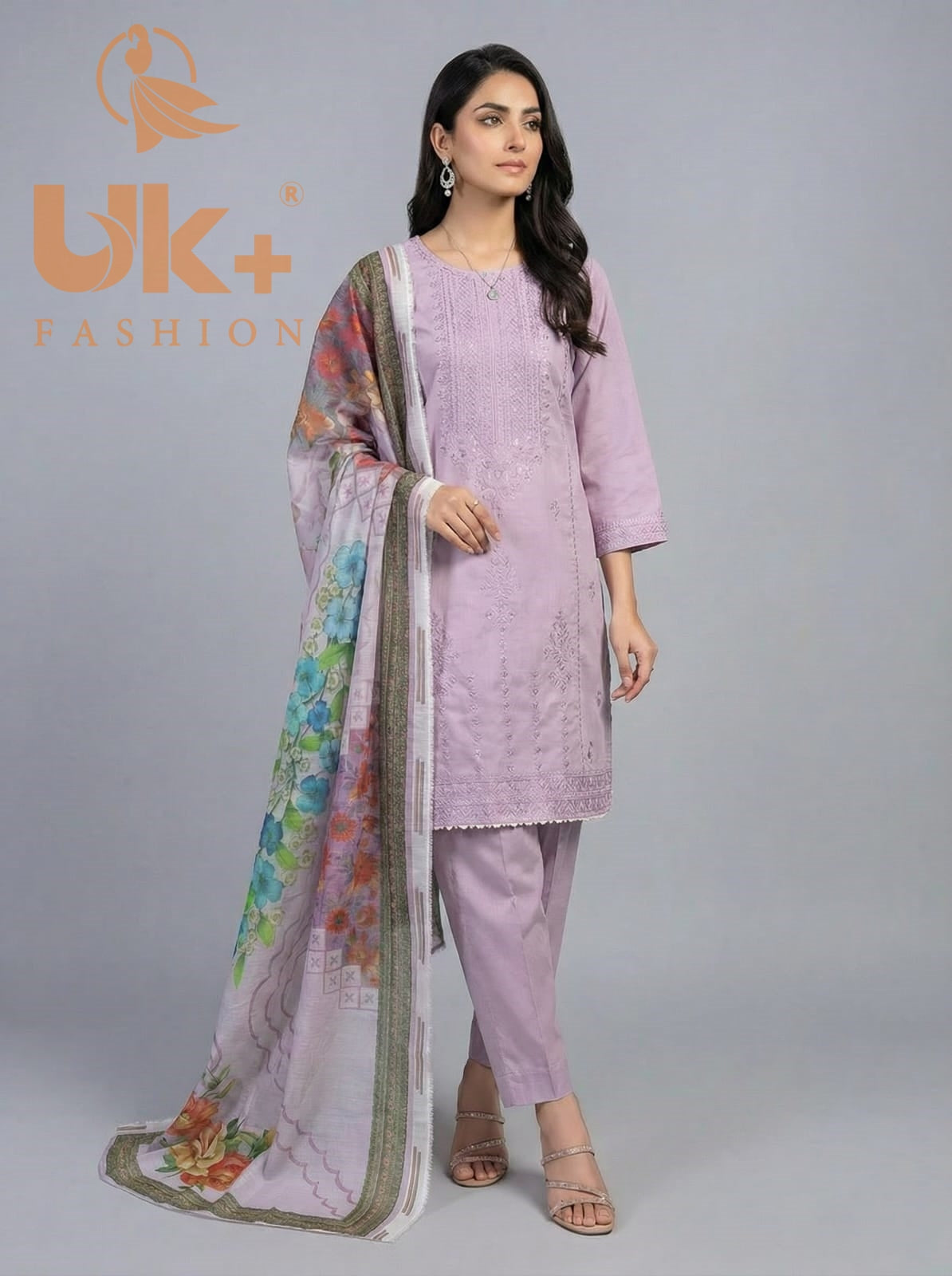 3Pc Embroidered Cotton Shirt, Trouser, Dupatta