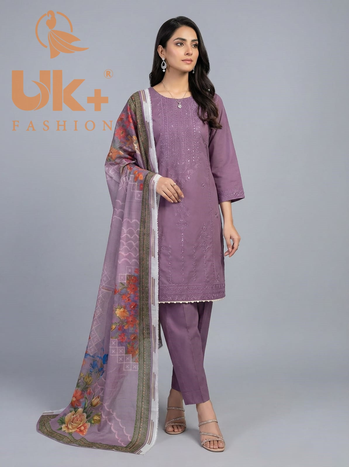 3Pc Embroidered Cotton Shirt, Trouser, Dupatta