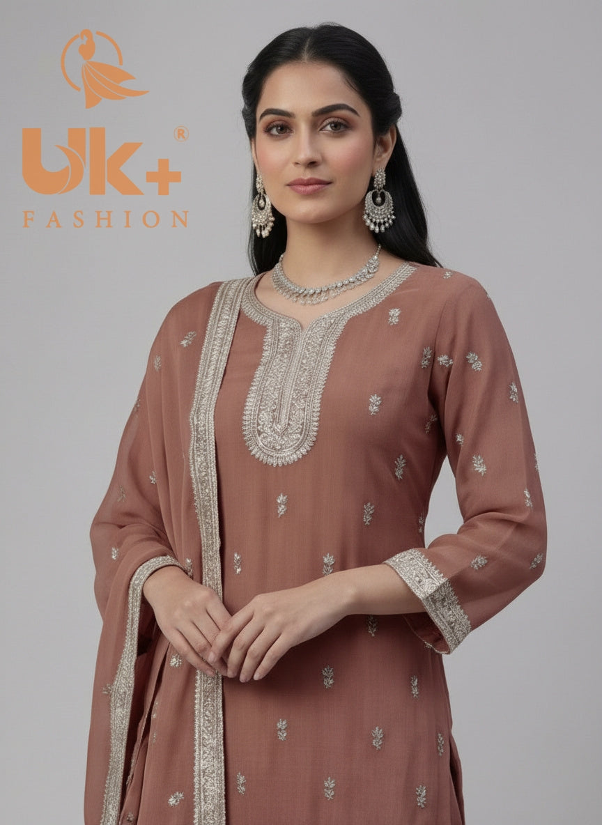 3Pc Embroided Chiffon Shirt, Gharara, Dupatta
