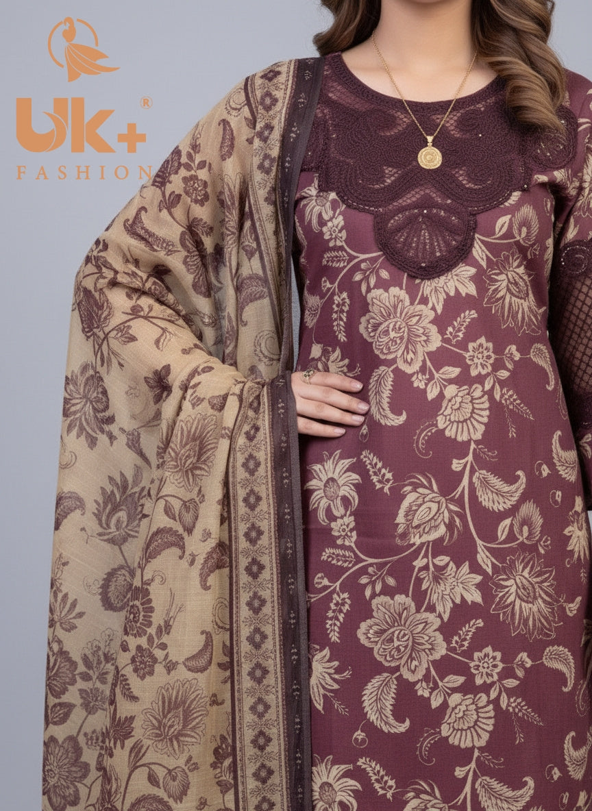 3Pc Printed Bana Dora Shirt, Trouser, Dupatta