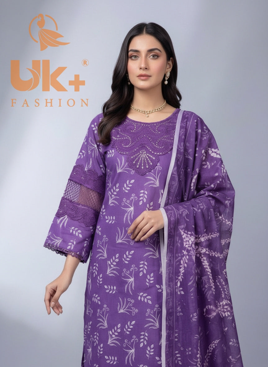 3Pc Printed Bana Dora Shirt, Trouser, Dupatta