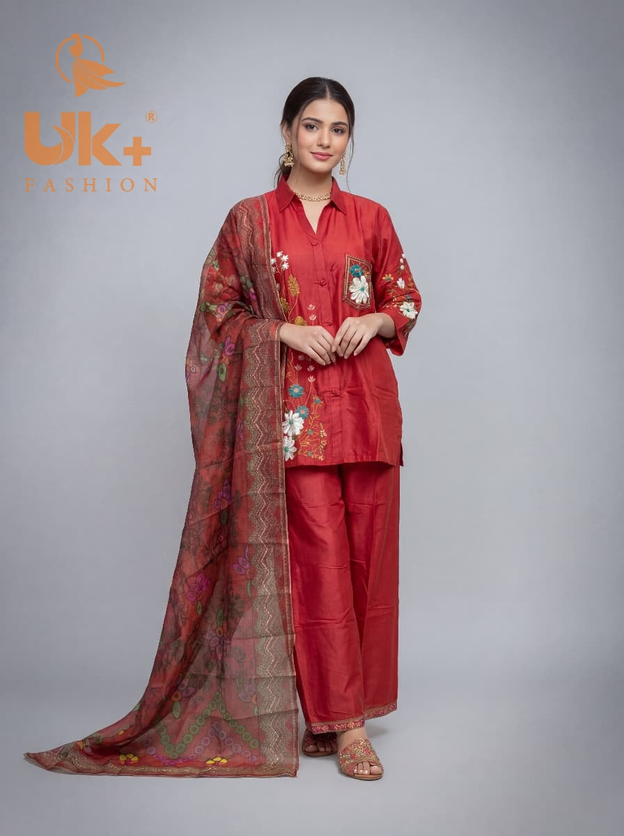 3Pc Embroidered Cotton Shirt, Plazo, Dupatta