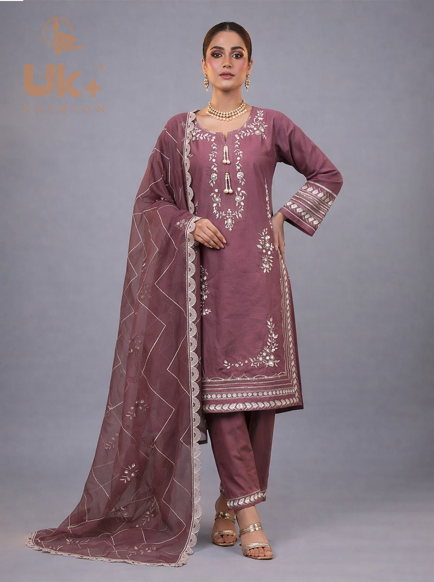 3pc Embroidered Pure lawn Shirt, Touser, Dupatta
