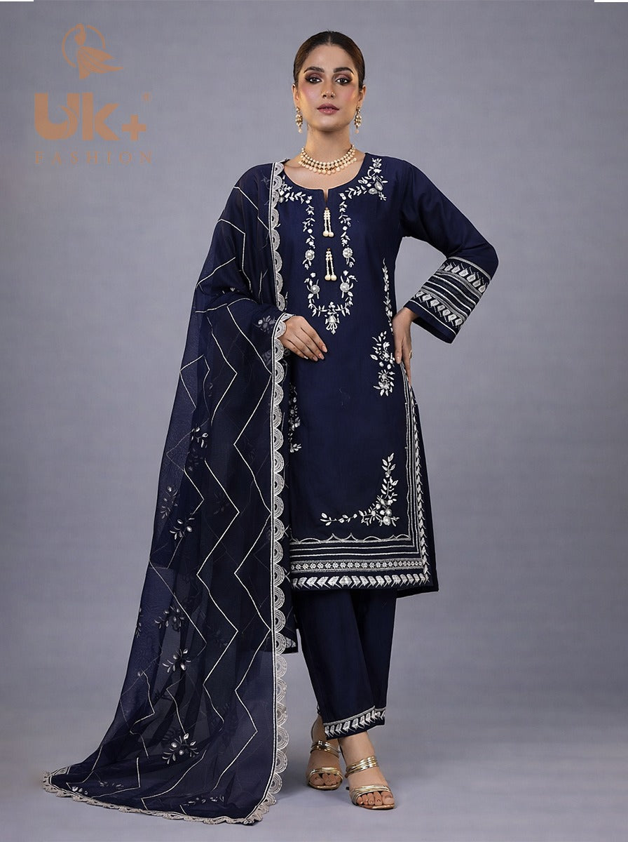 3pc Embroidered Pure lawn Shirt, Touser, Dupatta