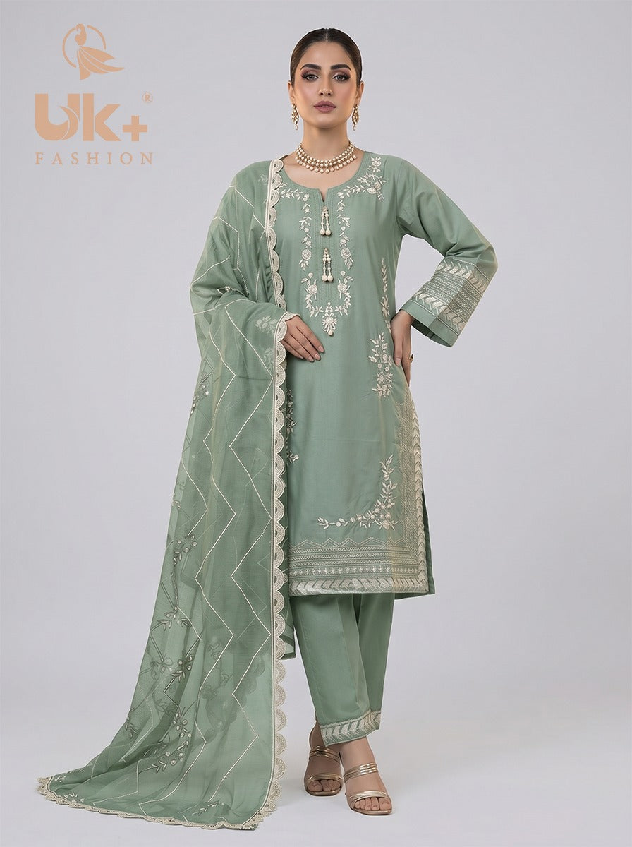 3pc Embroidered Pure lawn Shirt, Touser, Dupatta