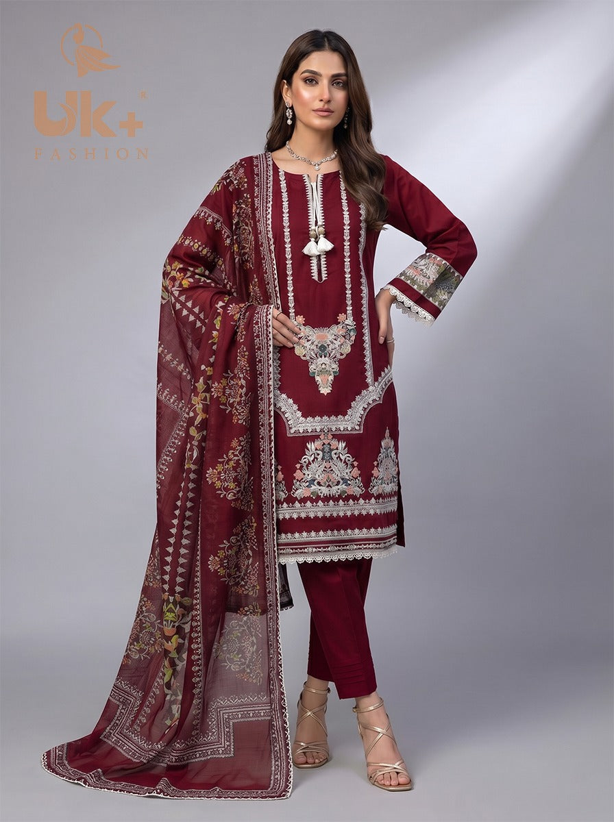 3pc Pure lawn Shirt, Touser, Dupatta