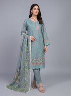 3Pc Embroidered Cotton Shirt, Trouser, Dupatta