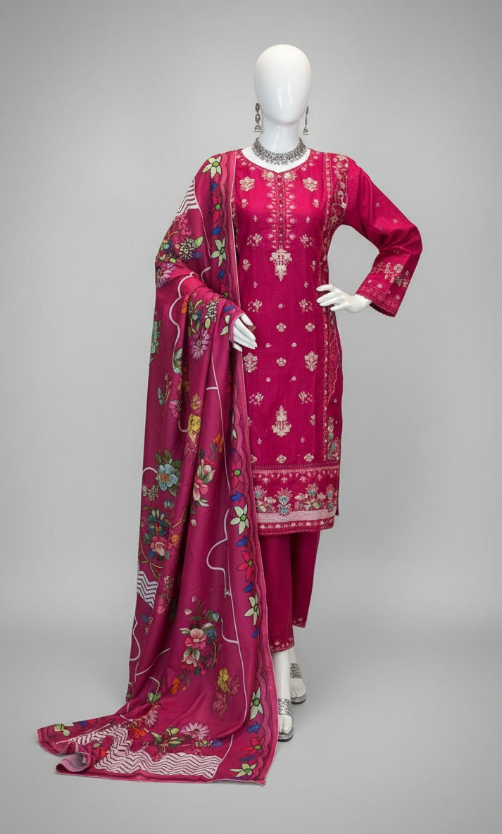 3Pc Embraided Khaddar, Shirt Shalwar Dupatta