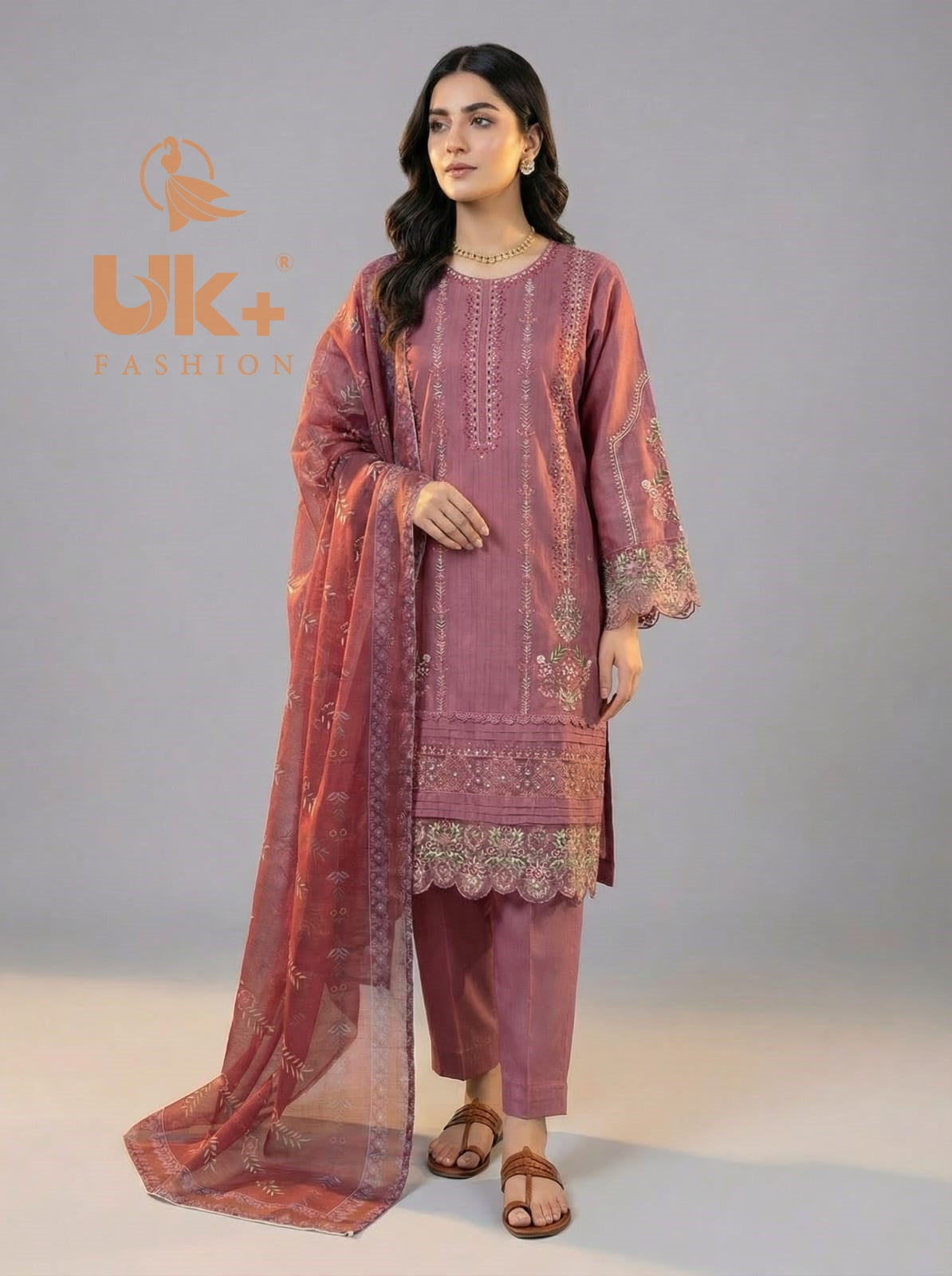 3Pc Embroidered Cotton Shirt, Toruser, Dupatta