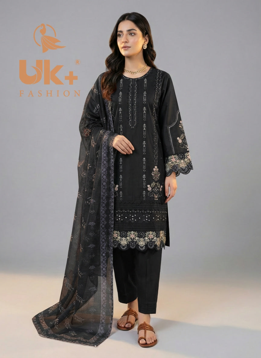 3Pc Embroidered Cotton Shirt, Toruser, Dupatta