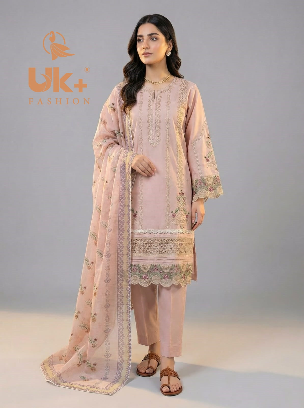 3Pc Embroidered Cotton Shirt, Toruser, Dupatta