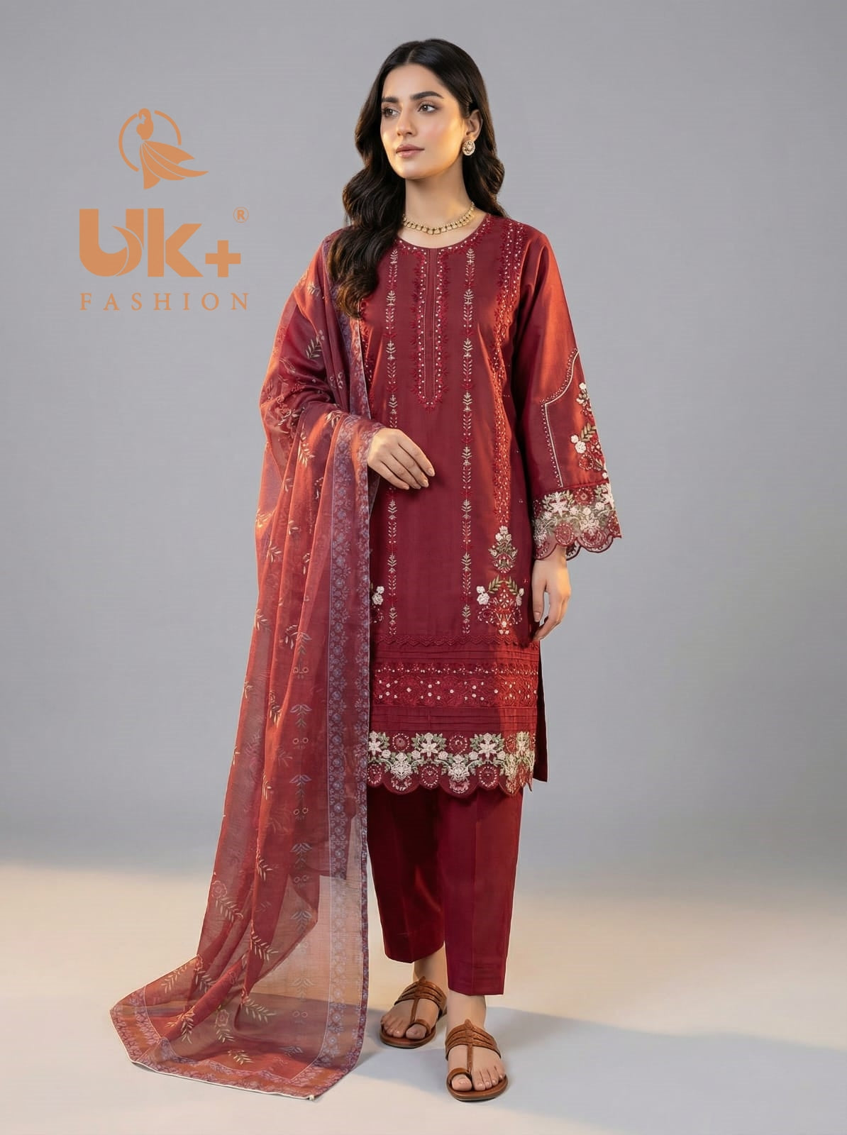 3Pc Embroidered Cotton Shirt, Toruser, Dupatta