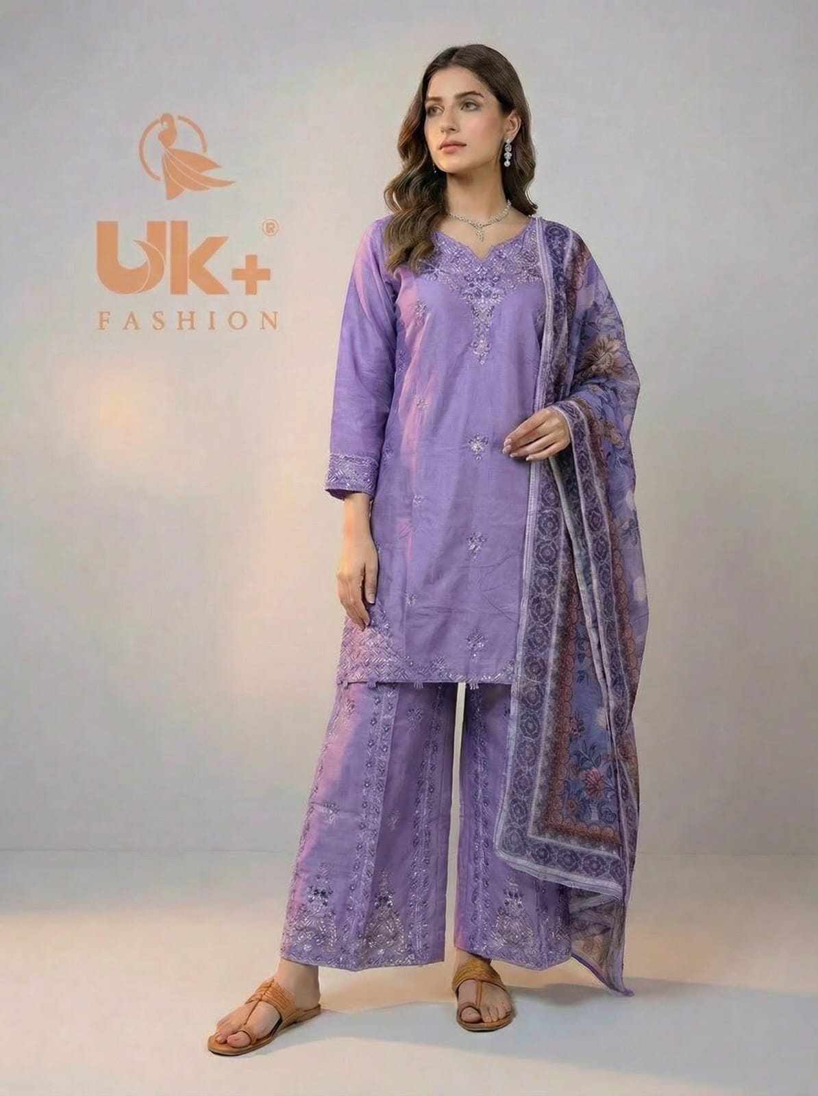 3Pc Embroidered Cotton Shirt, Plazo, Dupatta