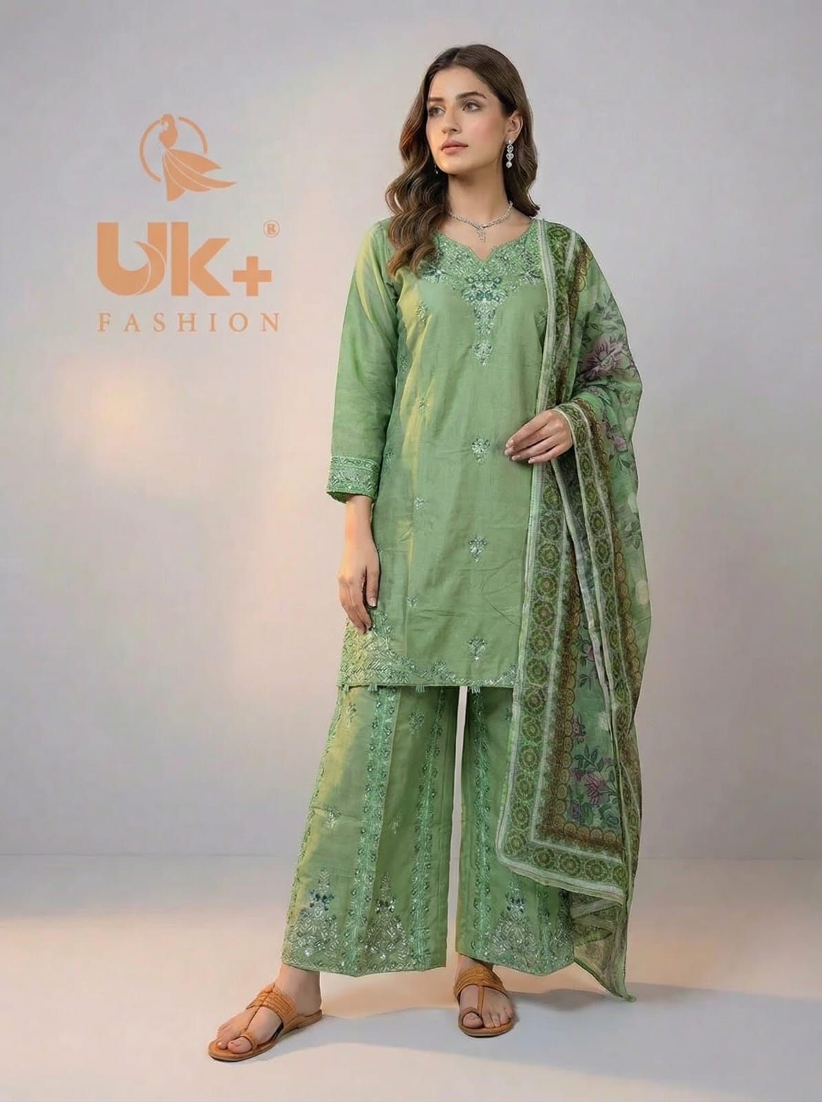 3Pc Embroidered Cotton Shirt, Plazo, Dupatta