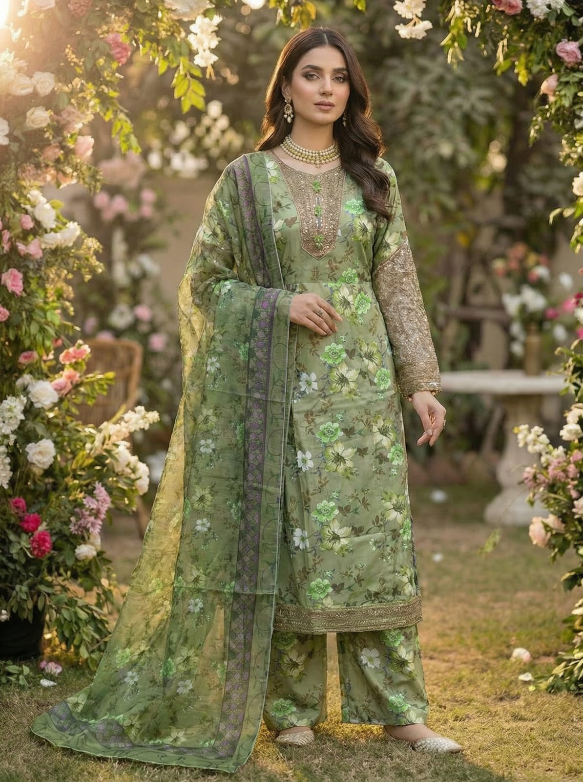 3Pc Printed Bana Dora Shirt, Trouser, Dupatta