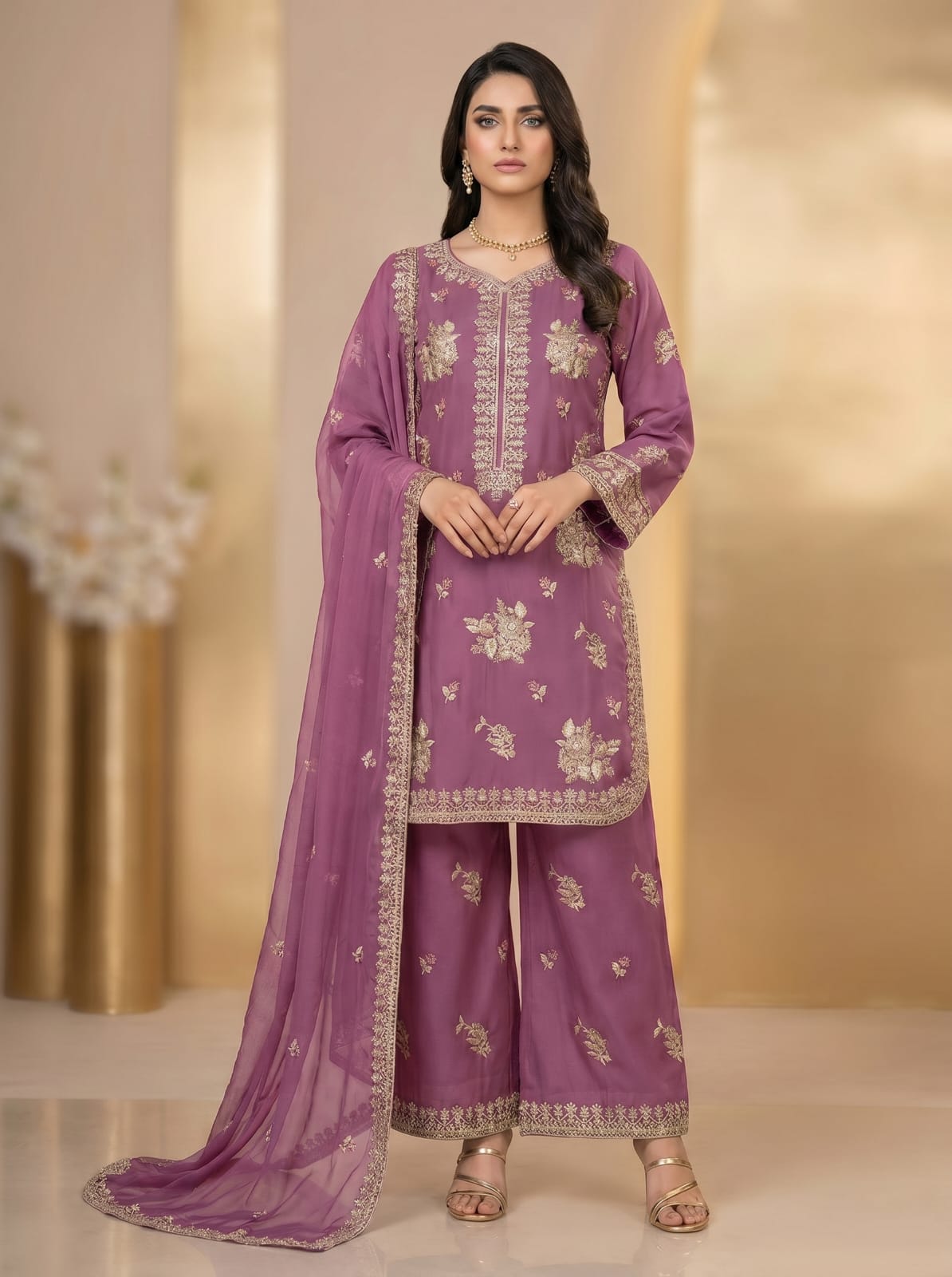 3pc pure lawn shirt, Plazo, dupatta