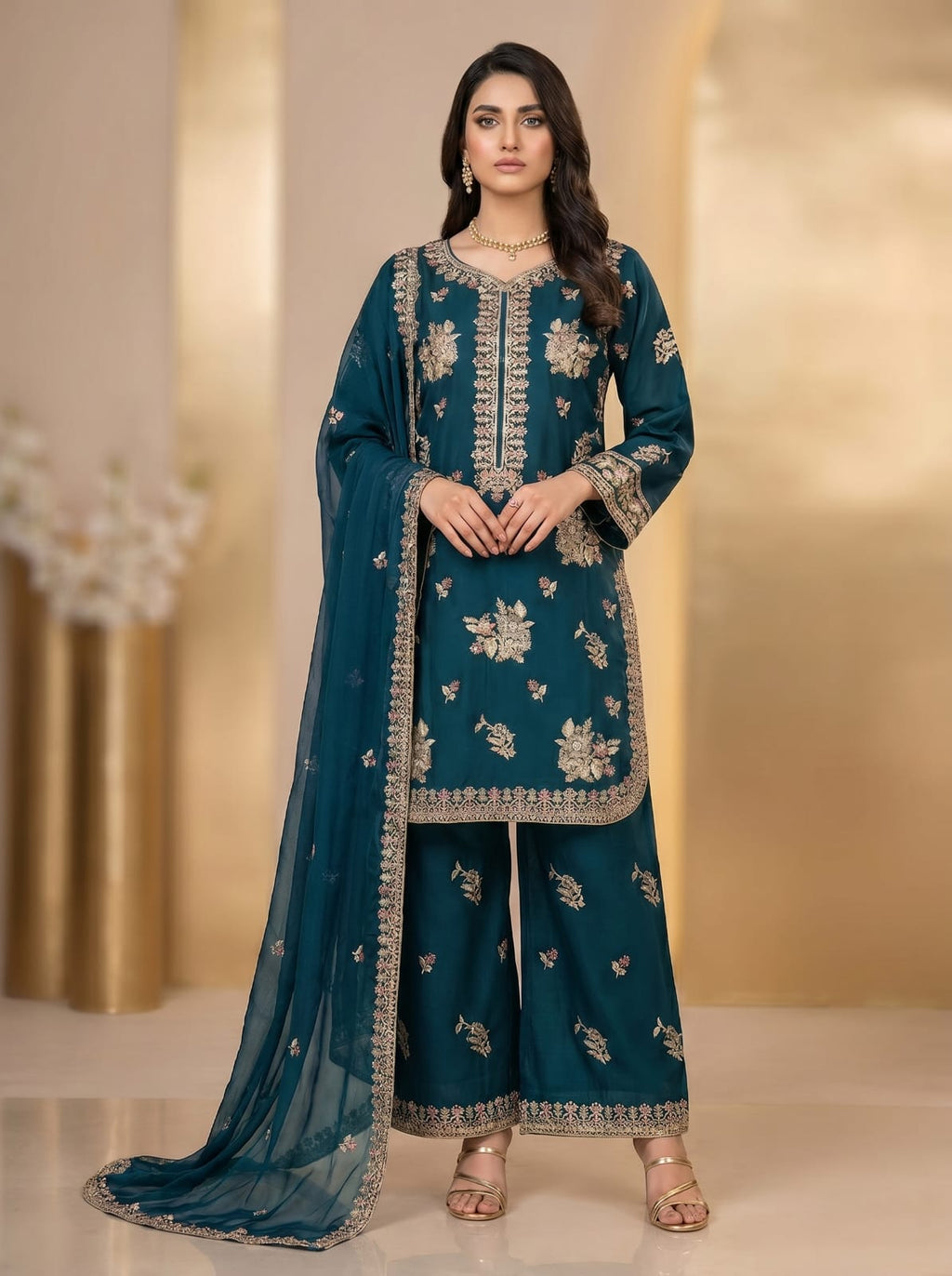 3pc pure lawn shirt, Plazo, dupatta