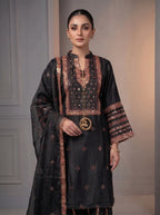 3Pc Embroided kataan Silk Shirt, Plazo, Dupatta