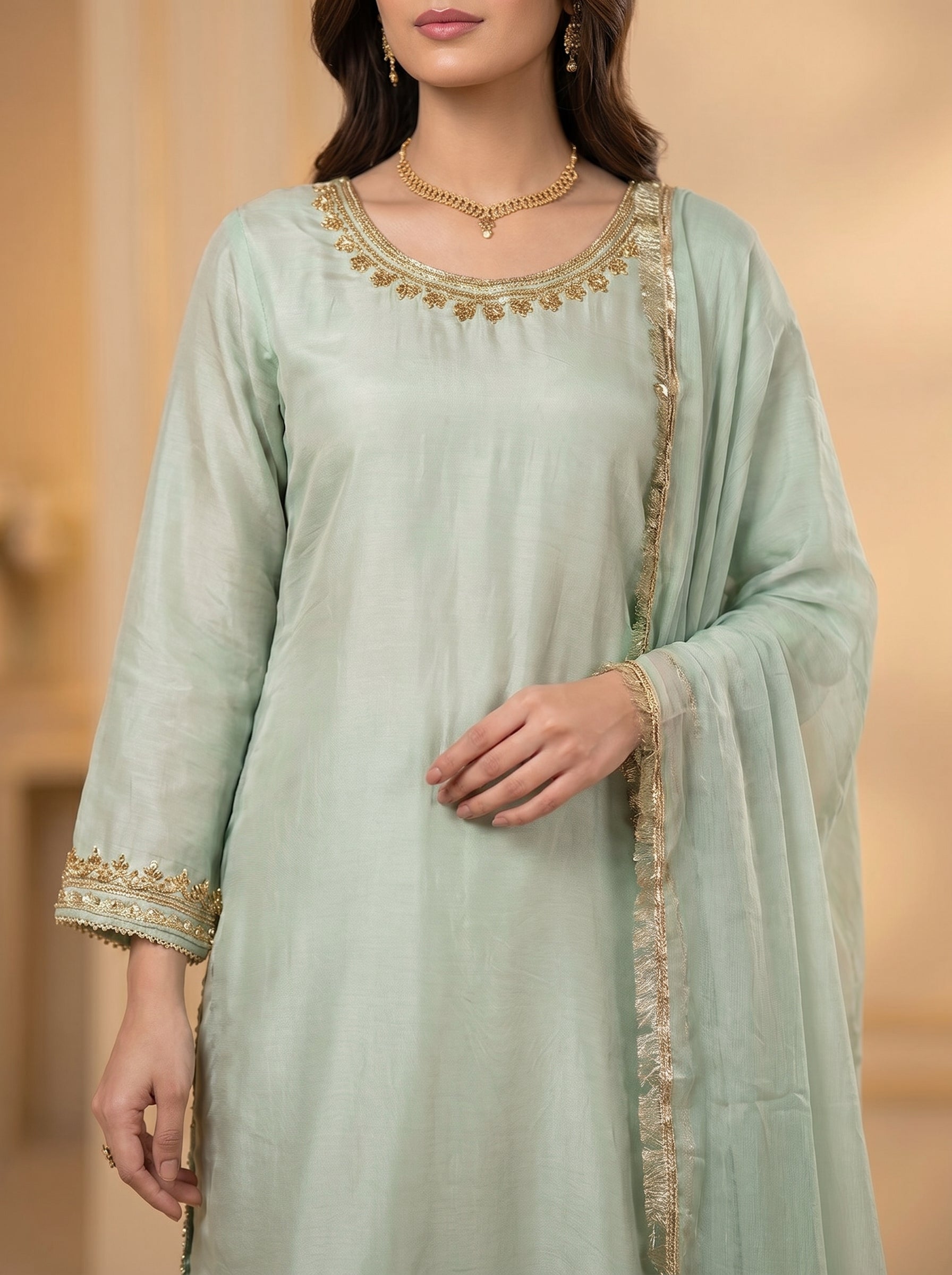 3pc Raw Silk Shirt, Farshi Shalwar,dupatta