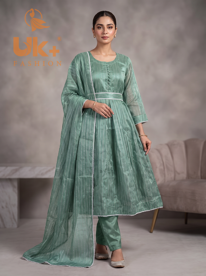 3Pc Embroidered Sheesha Silk Froke, Traouser, Dupatta