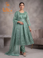 3Pc Embroidered Sheesha Silk Froke, Traouser, Dupatta