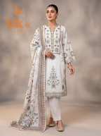 3Pc Embroidered Cotton Shirt, Trouser, Dupatta