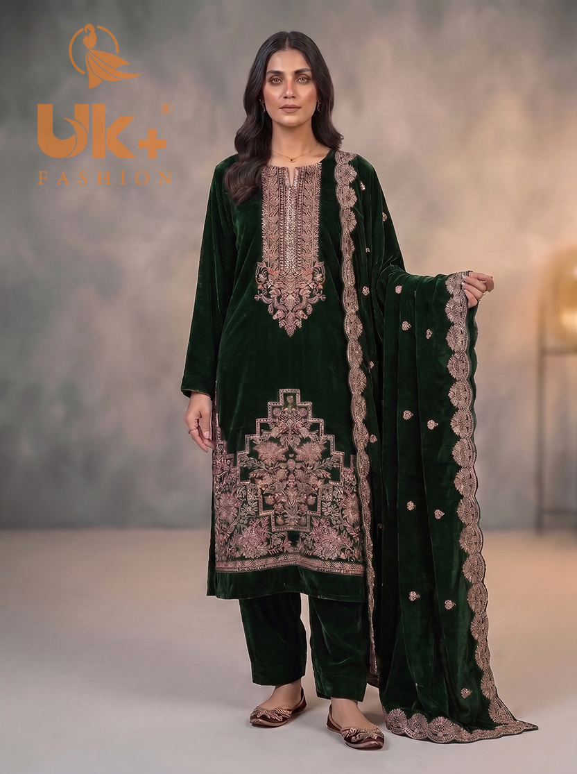 3Pc Velvet Un-Stitch, shirt, shalwar & Dupatta