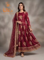 3Pc Embroidered Kafttan silk Afghani frock , shalwar & Dupatta