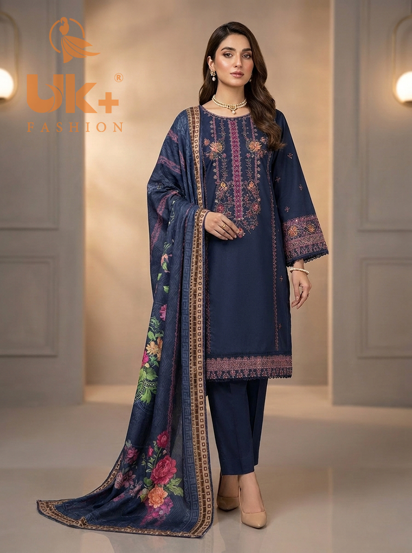 3Pc Embroidered Cotton Shirt, Trouser, Dupatta