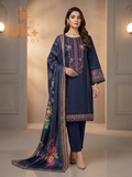 3Pc Embroidered Cotton Shirt, Trouser, Dupatta