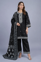 3Pc Embroidered Cotton Shirt, farshi shalwar, Dupatta