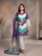 3Pc Embroidered Cotton Shirt, Trouser, Dupatta