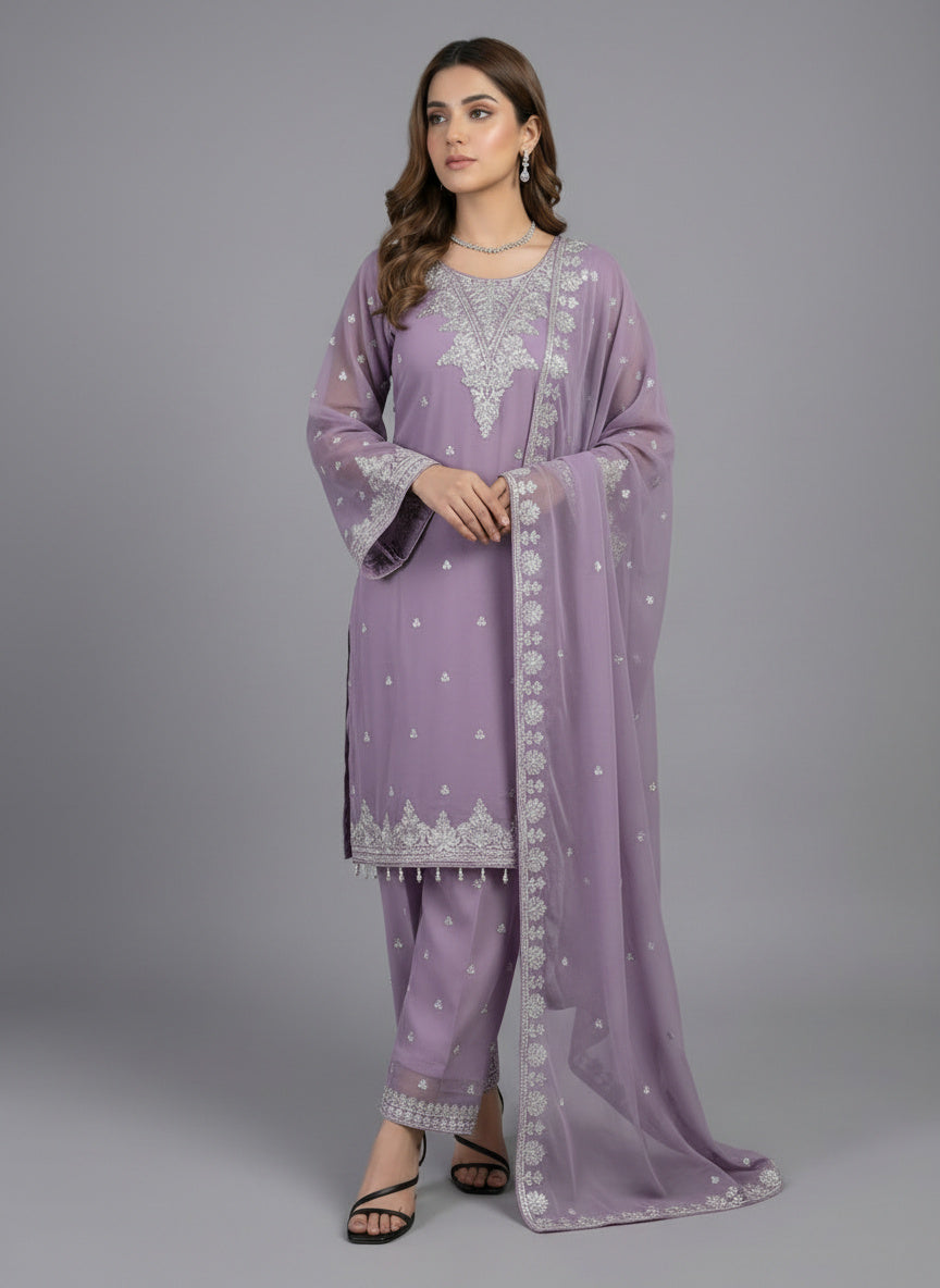 3Pc Embroidered Chifoon Shirt Shalwar,Dupatta