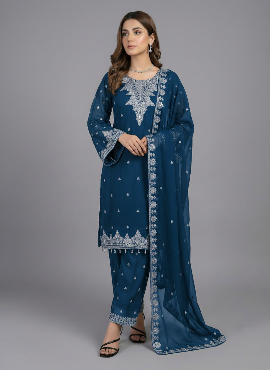 3Pc Embroidered Chifoon Shirt Shalwar,Dupatta