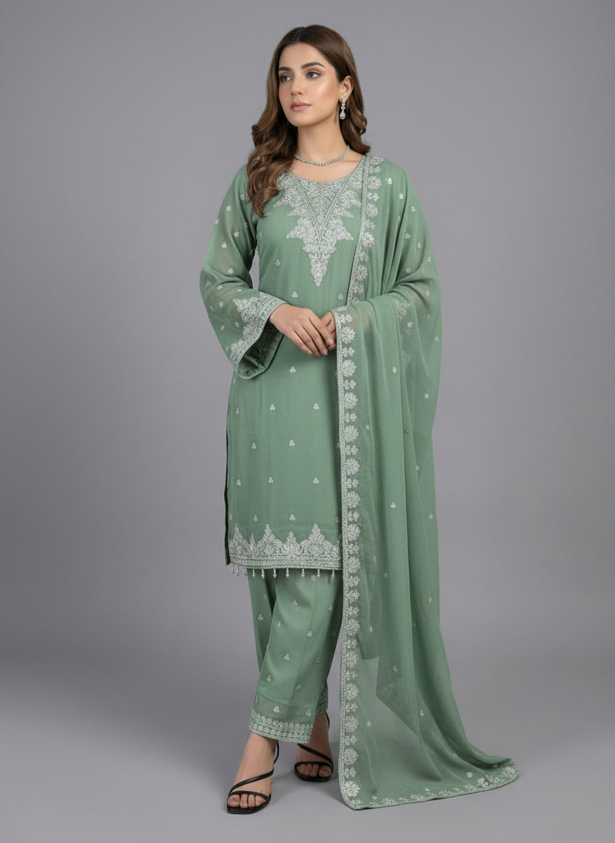 3Pc Embroidered Chifoon Shirt Shalwar,Dupatta