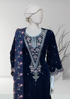 Dark Blue 3pc Velvet Dress
