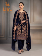 3Pc Velvet Un-Stitch, shirt, shalwar & Dupatta