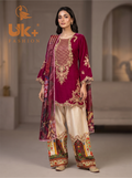3Pc Embroidered Silk shirt, Farshi & Dupatta