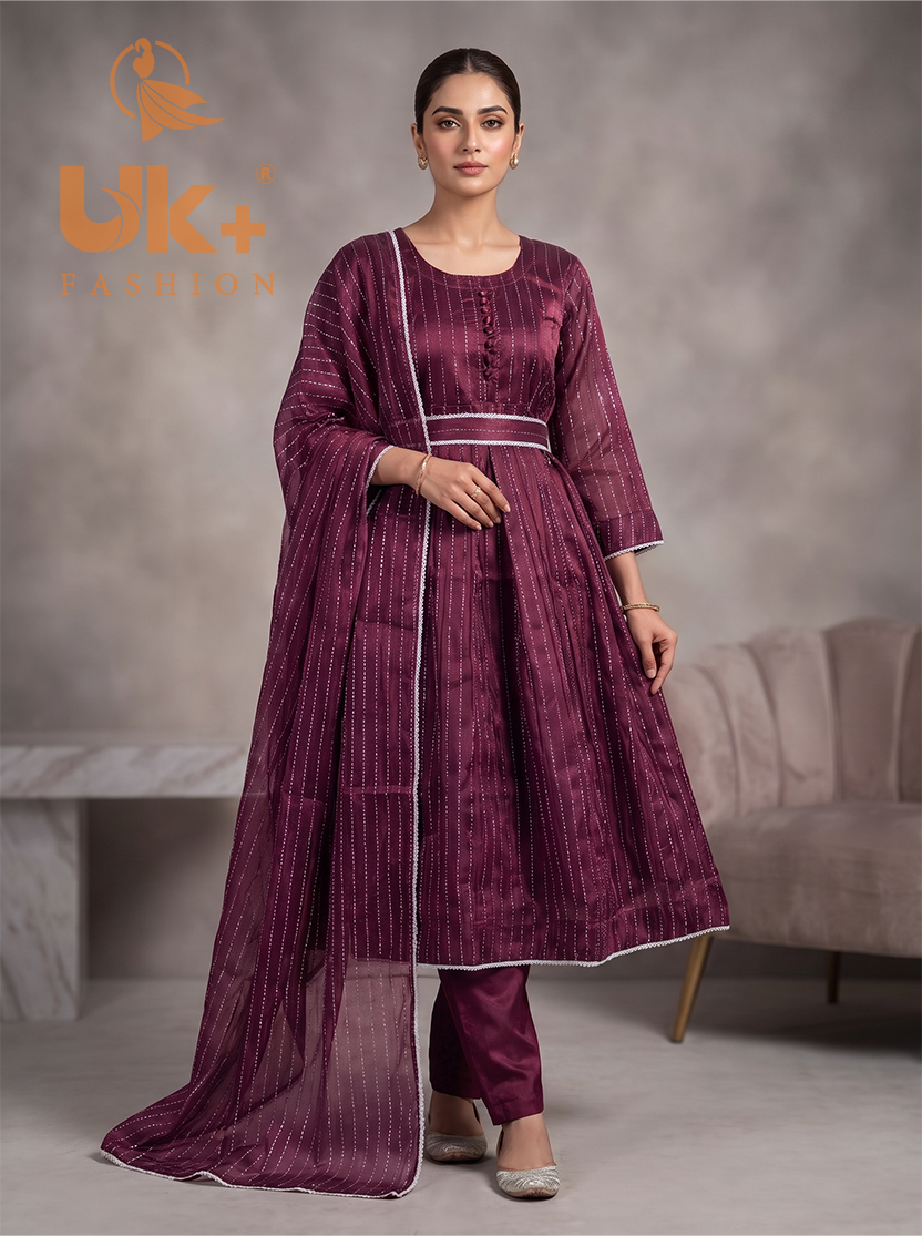 3Pc Embroidered Sheesha Silk Froke, Traouser, Dupatta