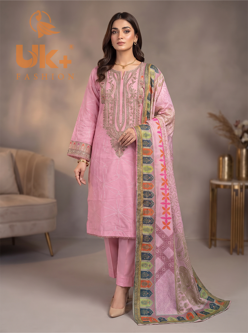 3Pc Embroidered Cotton Shirt, Trouser, Dupatta
